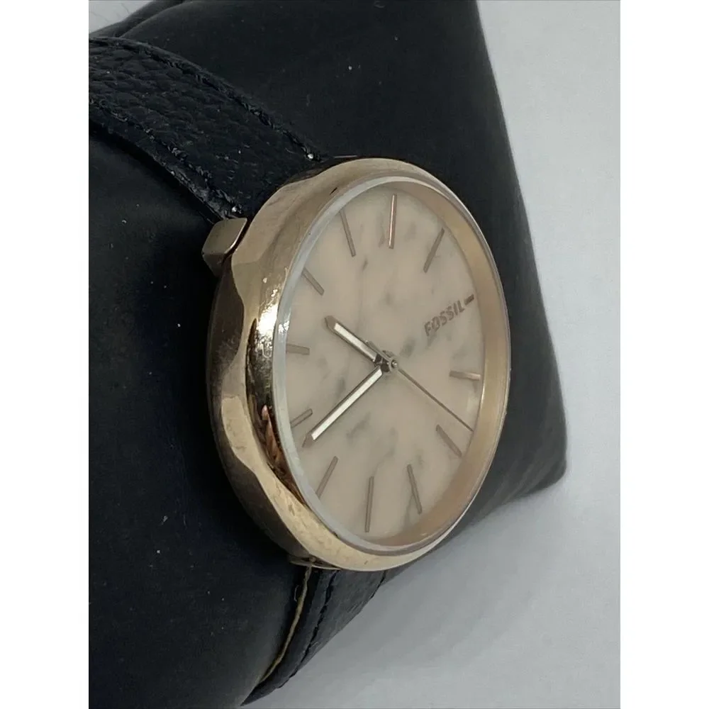Fossil BQ3492 Women's Black Leather Gold Analog Dial Quartz Wrist Watch CM635